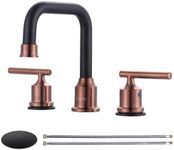 WOWOW 8 inch Bathroom Faucet 3 Hole, Widespread Bathroom Sink Faucet with Pop Up Drain Assembly and cUPC Supply Lines, Matte Black and Rose Gold Vanity Faucet 2 Handle Basin Faucet Mixer Taps