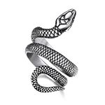 Bestyle Vintage Punk Snake Rings Sturdy Stainless Steel Animal Wrap Finger Thumb Ring for Men Adjustable Open Knuckle Stacking Serpent Masculine Ring Size 9