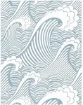 Blooming Wall PS030 Peel&Stick Handpainting Seamless Blue White Waves Spray Self-Adhesive Prepasted Wallpaper Wall Mural