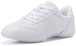 BAXINIER Youth Girls White Cheerleading Dancing Shoes Athletic Training Tennis Walking Breathable Competition Cheer Sneakers - White 1 Little Kid