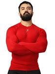 FUAARK Men's Full Sleeve Compression T-Shirt - Athletic Base Layer for Fitness, Cycling, Training, Workout, Tactical Sports Wear (Small, Red)