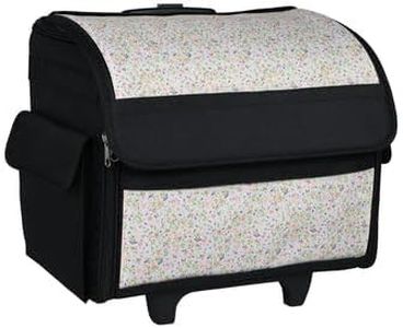Everything Mary Collapsible Rolling Sewing Machine Tote - Premium Polyester Construction - Universal Fit - Portable with Dual Wheels and Telescoping Handle - Small Pastel Floral