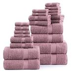 Lane Linen 100% Cotton 24 Piece Bathroom Towel Sets - Quick Dry Towel, 4 Bath Towels, 2 Bath Sheets Towels for Adults, 6 Bathroom Hand Towel, 8 Face Wash Cloth, 4 Fingertip Towels - Wishful Mauve