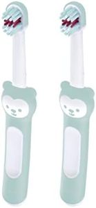 MAM Baby's Brush Set of 2, Baby Toothbrush with Short Handle for Easy Holding, Children's Toothbrush for Gentle Teeth Cleaning, from 6+ Months, Turquoise