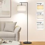 CNXIN Floor Lamp for Living Room with 3 Color Temperatures Standing Lamp with Adjustable Beige Linen Lampshade Tall Lamps for Bedroom Office Classroom Dorm Room, 9W LED Bulb Included, Black