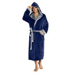 U2SKIIN Mens Hooded Robe, Plush Robes for Men Long Fleece Bathrobe (Navy/Light Grey, L/XL)