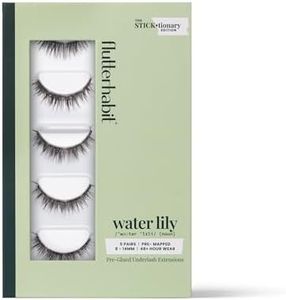 FlutterHabit STICKtionary Water Lilly Self Adhesive Eyelashes Kit, Pre Glued Underlash Strips for Beginners, No Glue Lash Extensions, Lightweight Reusable Clusters for Natural Look at Home (5 Pairs)