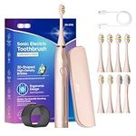 Seago Electric Toothbrush with Pressure Sensor, 8 Brush Heads & Travel Case, 30 Days Battery Life, 5 Modes with Teeth Whitening, Travel Electric Toothbrush, for Women/Men, SG-2752(Pink)