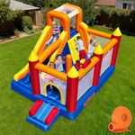 Baralir Inflatable Bounce House with 9 * 4.8 Ft Oversized Jump Area, 88'' Extra-Long Slide Kids Bounce House with Climbing Wall, Obstacle Poles & Hoop- Durable & Safe Backyard Fun for Kids