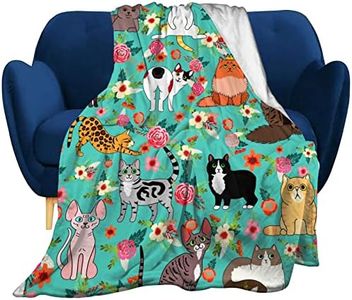 rumwall Cute Cat Blanket Kawaii Flannel Throw Blanket for Cat Lovers Kids Adults Gifts All Season 50"x40"