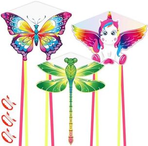 3Pack Kites for Kids & Adults with 328ft Kite String, Easy to Fly Butterfly Dragonfly Unicorn Beach Kites for Outdoor Activities and Games