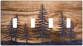 Rustic Pine Tree Wood Grain Light Switch Cover 4 Gang Quad Toggle Brown Farmhouse Decorative Wall Plate Electric Faceplate For Kitchen Bedroom Bathroom (Plastic)