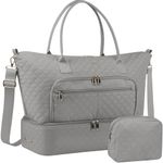 HOTOR Travel Duffle Bag for Women - Carry on Bag with Toiletry Pouch & Shoe Compartment, Large Overnight Weekender Bags for Gym, Business Trips, Sports and Hospital, Gray, 17.3" x 7.9" x 13.4"