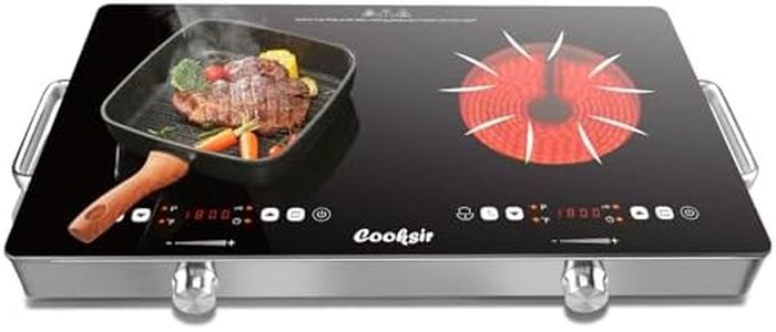 Cooksir 2 Burner Electric Cooktop - 24 Inch Portable Electric Stove Top 110V, 2000W Countertop Double Burner Ceramic Cooktop with LCD Control Panel, Child Lock, Timer, Knob Control with Outlet Plug