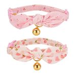 Petiry Quick Release Cat Collar with Bell - Pink Kitten Collar featuring Knot Bow,Heart and Cherry Design,Pack of 2