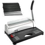 DASBET Comb Binding Machine 21-Holes 450 Sheets Comb Paper Punch Binder with Starter Set 100 PCS 3/8'' Comb Binding Spines for Letter Size, A4, A5 or Smaller Size Office Documents