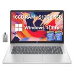 HP 17.3" FHD IPS Anti-Glare Laptop, Intel Core i3-1215U, 16GB RAM, 512GB PCIe SSD, Intel UHD Graphics, HD Webcam, Numpad, HP Fast Charge, Silver, Win 11 Pro, 32GB Hotface USB Card