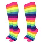 Women's Neon Rainbow Knee High Socks - 2 Pairs