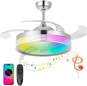 42" Modern Smart Ceiling Fan with Light and APP Remote Bluetooth Fandelier Ceiling Fan with Music Bluetooth Speaker and RGB Color Dimmable Light 6speed Timer for Bedroom Living Room Kitchen Chrome