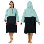 Zingtto Surf Poncho Changing Robe, 3/4 Sleeve Extra Large Thick Hoodie Towel Poncho for Men Women Beach Swimming, 39‘’x33‘’, Black Teal