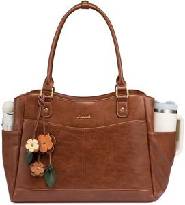 LOVEVOOK Laptop Bag for Women, 17.3inch Original Vintage Work Tote Bag Computer Office Teacher Bag with Large Cup Holder, Brown