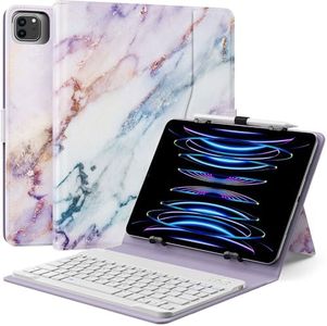 MoKo Universal Tablet Case with QWERTY Keyboard for 9",9.7",10.1",10.2",10.4",10.5",10.9",11" Tablets, with Removable Wireless Bluetooth Keyboard&Pen Holder for iPad Samsung Fire Pixel, Purple Marble