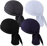 4 Pieces Sweat Wicking Head Wrap Helmet Liner Skull Cap Breathable Dew Do Rags for Outdoor Activities