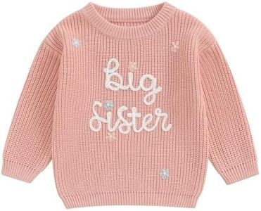 Amnnchya Toddler Infant Baby Girl Knit Sweater Big Sister Little Sister Matching Outfits Long Sleeve Pullover Sweatshirt (Pink, 3 Years)