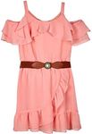 Amy Byer Girls' Cold-Shoulder Ruffle Front Dress, Apricot, 7