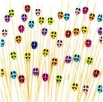 200 pcs Halloween Skull Cocktail Picks 4.7Inch Halloween Toothpicks Colorful Sticks Picks Bamboo Toothpicks, Appetizers Fruit Skewers Sandwich Cupcakes Toppers for Halloween Party