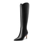 MIRAAZZURRA Black Knee High Boots Women Kitten Heel Pointed Toe Long Boots Side Zipper Fashion Tall Boots for Party Wedding Date Dress Size 7.5