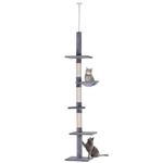 PawHut 8.5ft Cat Climbing Tree 5-Tier Kitty Activity Center Floor-to-Ceiling Cat Climber Toy with Scratching Post Play Rest Post Pet Furniture Grey