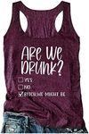 Womens Drinking Casual Racerback Tank Tops Am I Drunk Funny Bachelorette Letter Graphic Sleeveless T Shirt Vest Tee…, Purple, Small