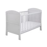 Babymore Aston Baby Cot Bed | Solid Pine Wood | Converts into Baby Bed, Toddler Bed, Single Handed Dropside Mechanism | 3 Adjustable Base Positions | Teething Rail | Grey