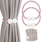 Pinowu Magnetic Curtain Tiebacks Clips (2 Pack) - Window Tie Backs Holders for Home Office Decorative Rope Holdbacks Classic Tiebacks Design (Pink)