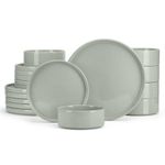 E-far Dinnerware Sets for 6, 18-Piece Stoneware Plates and Bowls Dish Set, Modern Dinning Dishware, Chip and Scratch Resistant, Microwave & Dishwasher Safe, Speckled Green