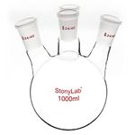 stonylab 4 Neck Round Bottom Flask RBF, Heavy Wall 4 Neck Lab Flask Borosilicate Glass Round Bottom Boiling Flask with 24/40 Standard Taper Outer Joint, 1000 ml