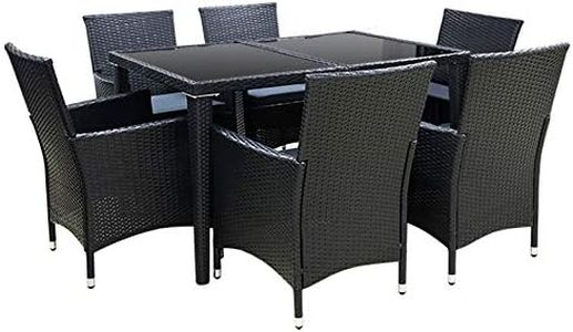 Gardeon Outdoor Dining Set 7pcs Rattan Wicker Lounge Setting Table and Chairs, Patio Conversation Sets Furniture Garden Aluminum, Weather-Resistant Cushions Storage Cover Black High Backrest