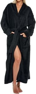 Alexander Del Rossa Womens Fleece Robe Long Hooded Bathrobe Small Medium Black (A0116BLKMD)