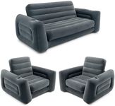 Intex Inflatable Furniture Set with Pull Out Sofa Chair Queen Sized Air Bed Mattress and 2 Pull Out Sofa Bed Sleep Away Futon Couch, Dark Gray