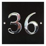 Large Black Granite & Chrome House Number Plaque - 1 to 99 Available