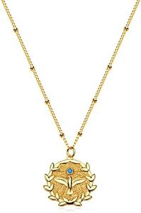 MYEARS Women Dove Necklace Gold Small Olive Coin Pendant Turquoise 14K Gold Filled Simple Dainty Satellite Chain Everyday Jewelry