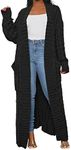 LIVECLOTH Womens Stylish Cable Knit Dual Chunky Cardigan with Pockets, Cardigan-black, Medium