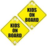 GEEHUA Kids on Board Car Safety Signs, 2 PCS 5"x5" Warning Car Sign Stickers with Double Suction Cups Baby in Car Sticker Marks for Car Window Cling Reusable Durable Decal