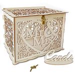 Jolik Wedding Money Box Holder with Sign, Large Rustic Wood Wooden DIY Envelop Gift Card Shadow Boxes with Lock Slot for Reception Anniversary Graduation Birthday Party Parties (Mr & Mrs)