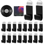 18pcs Vinyl Record Wall Mount Shelf, Nail-Free Vinyl Record Holder Display Self-Adhesive Acrylic Album Storage Hanger for Collection Magazine CD Card Home Office Decoration (Black)