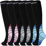 3 Pairs Graduated Compression Socks for Women Men 20-30mmHg Compression Stockings Long Flight Socks Knee High Socks (Large-X-Large)