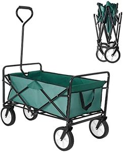 Trintion Folding Camping Wagon Collapsible Garden Cart Heavy Duty Beach Trolley with Side Pocket Garden Picnic Shopping Wagons (Green)