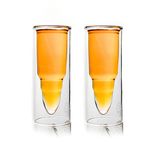 Quantum Lux Shot Glass 50 Cal Bullet Design Double Wall Set of 2 Shot Glasses Bar Accessories Chic Luxury Quality Borosilicate Glass 100% Lead Free North American Owned