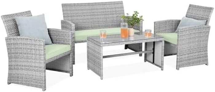 Best Choice Products 4-Piece Outdoor Wicker Patio Conversation Furniture Set for Backyard w/Coffee Table, Seat Cushions - Gray/Light Mint